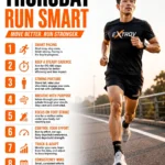 Infographic detailing the Thursday Run Smart checklist with eight training tips for runners.